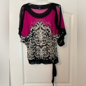 INC Women’s Short Sleeved Pink/Black Blouse Size Large